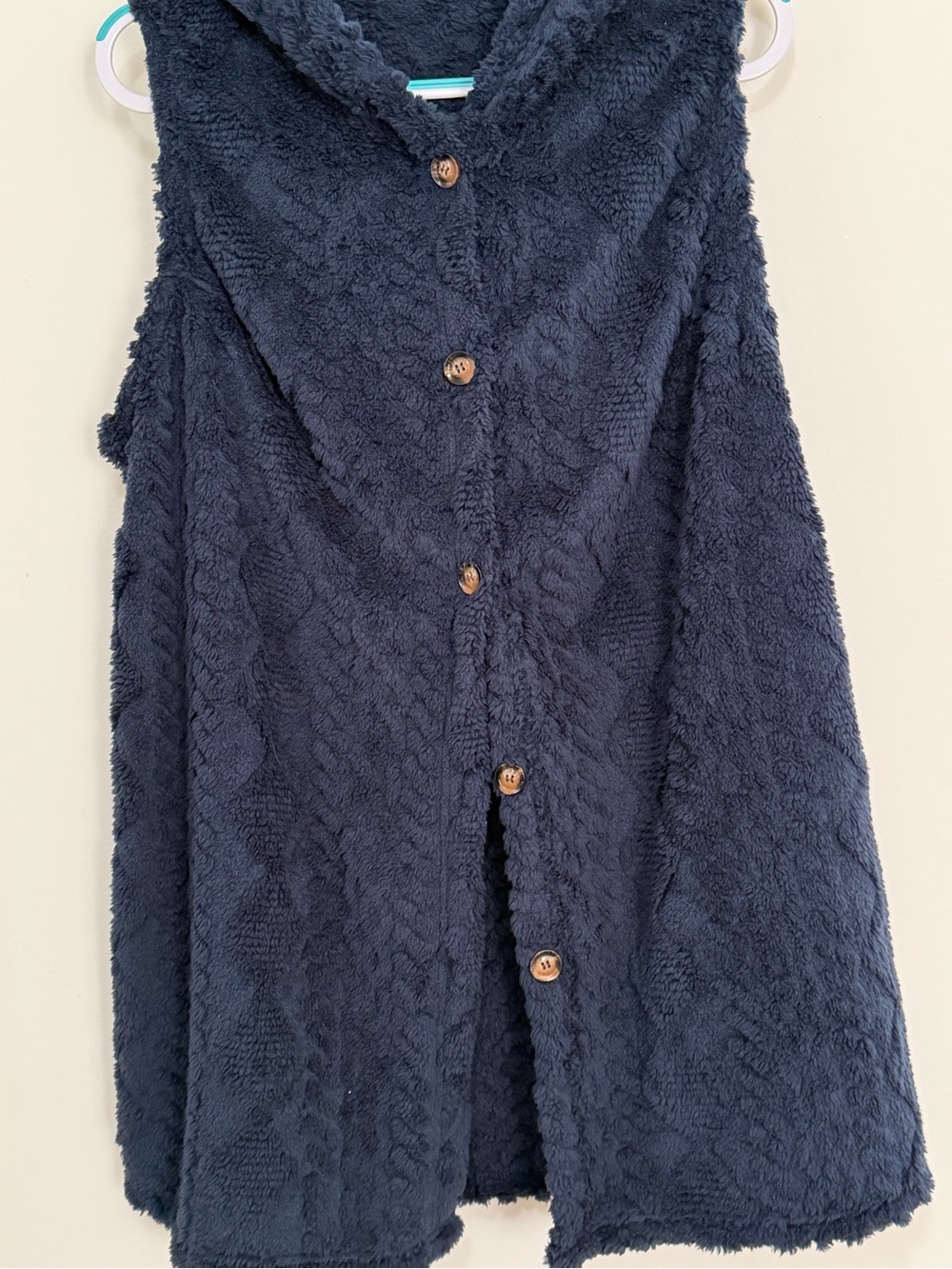 SHEIN Navy Plush Hooded Button-Front Teddy Vest